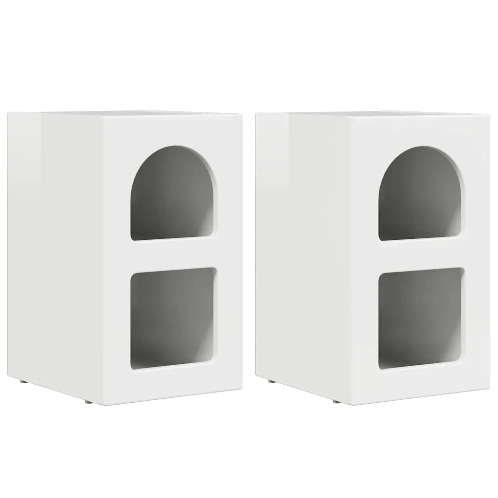 Set di 2 Comodini | Armadio da Notte | Mobiletto da notte Bianco Lucido 29,5 x 33,5 x 50 cm