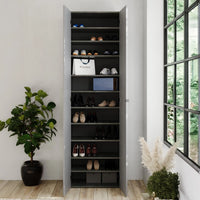 Ruggiero, Armadio Multiuso 2 Ante 10 Ripiani, 63x212h cm Grigio Cemento