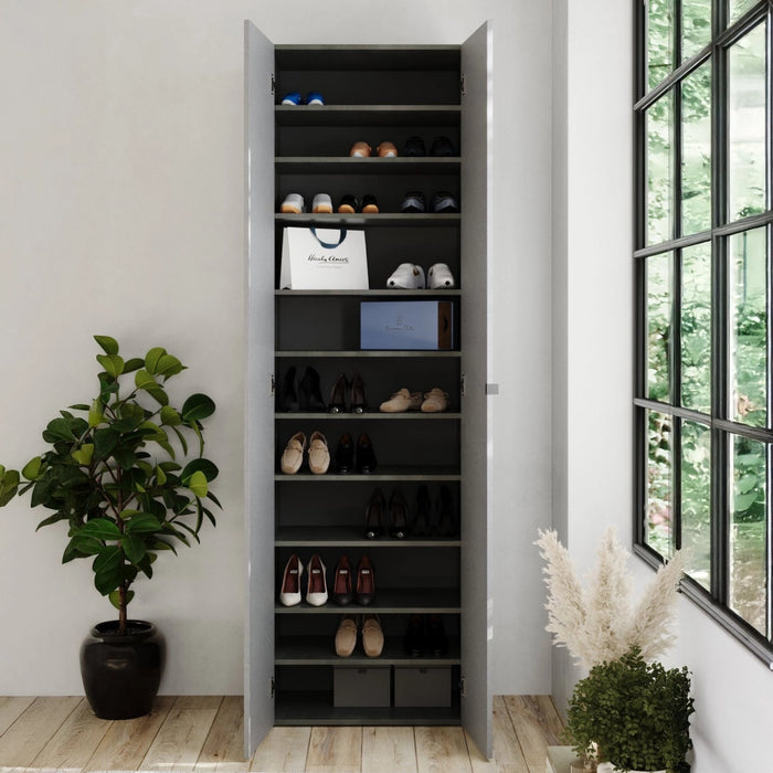 Ruggiero, Armadio Multiuso 2 Ante 10 Ripiani, 63x212h cm Grigio Cemento