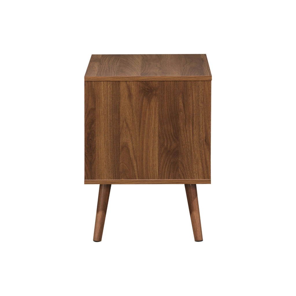 Comodino in legno tinto noce, 2 cassetti, marrone
