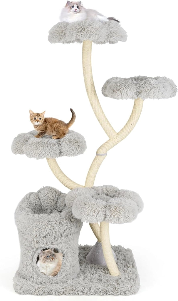 Tiragraffi per Gatti Alto 165cm,Alberi per Gatti con 4 Piattaforme, Tiragraffi in Sisal e Tubo di Supporto Robusto, Mobili per Animali da Interno (Bianco)