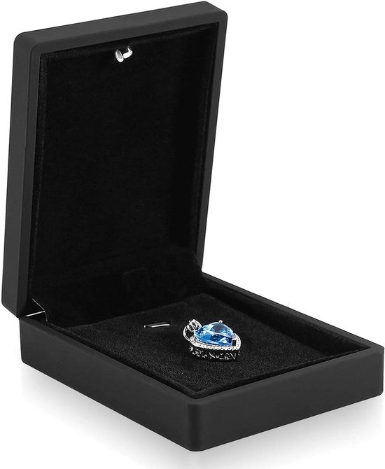Display box LED illuminata per gioielli in pelle morbida - 4 tipi di anello hanger bracciale collana - Scatola di presentazione con luce LED per regali