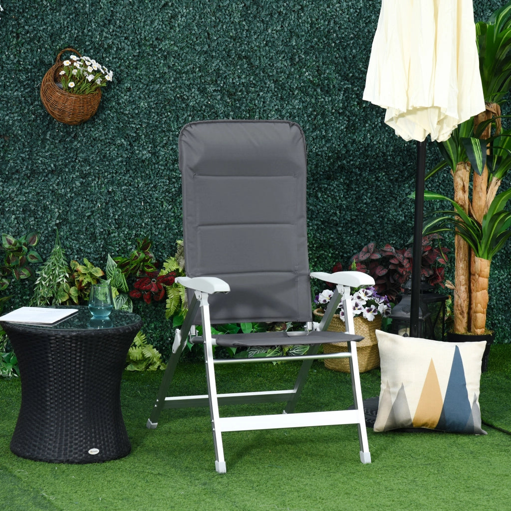 Sedia da Esterno Pieghevole con Braccioli ¨C Zephmum ¨C Grigio, Alluminio, Tessuto, 75x61.5x76-115 cm