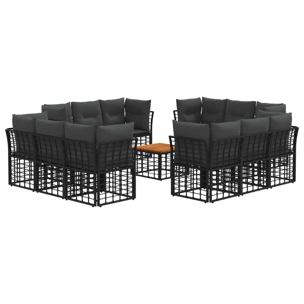 Set di divani da esterno 13 pcs Nero e Grigio scuro Poliestere
