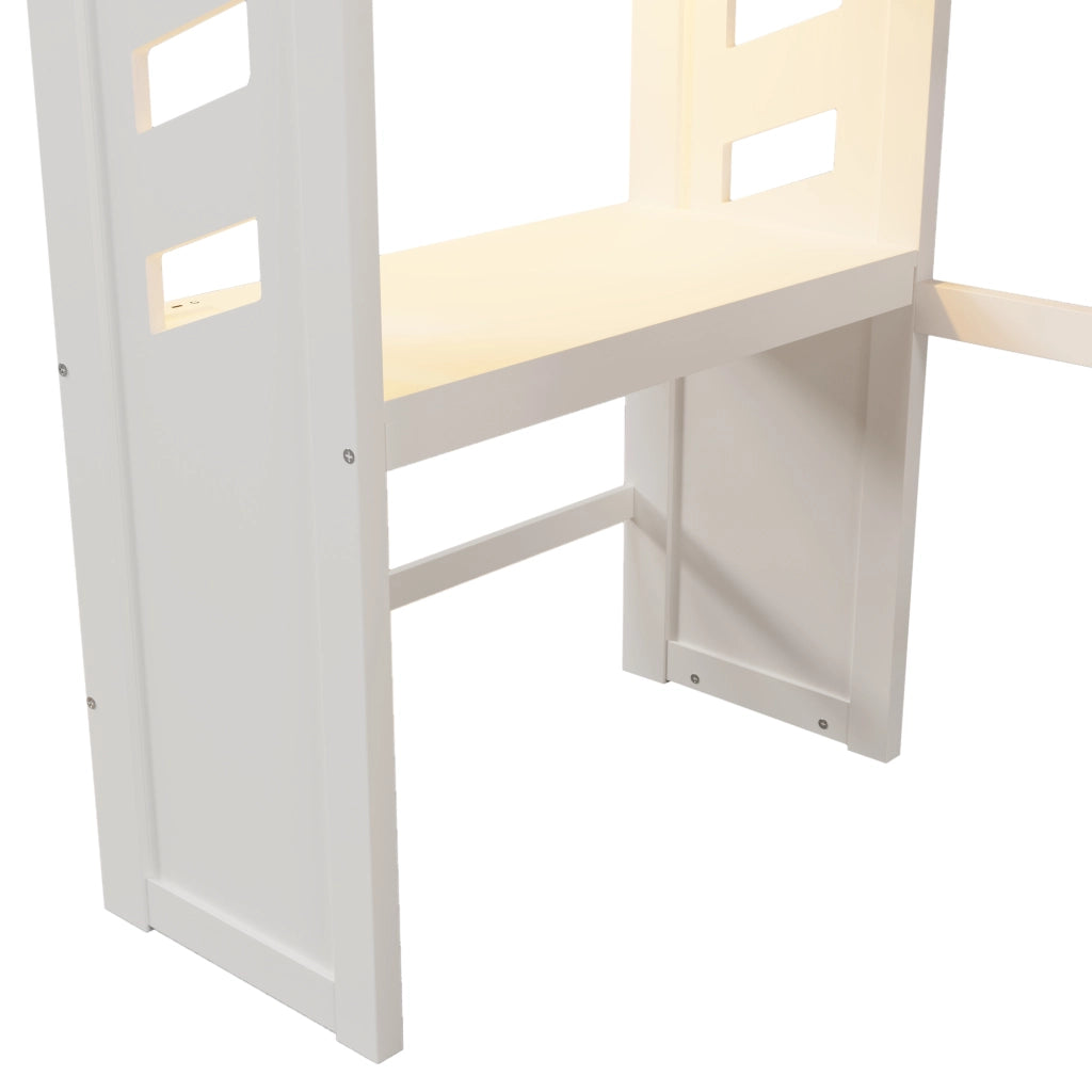 LETTO A CASTELLO 90x200 cm con scrivania, LED, USB, Tipo-C, bianco