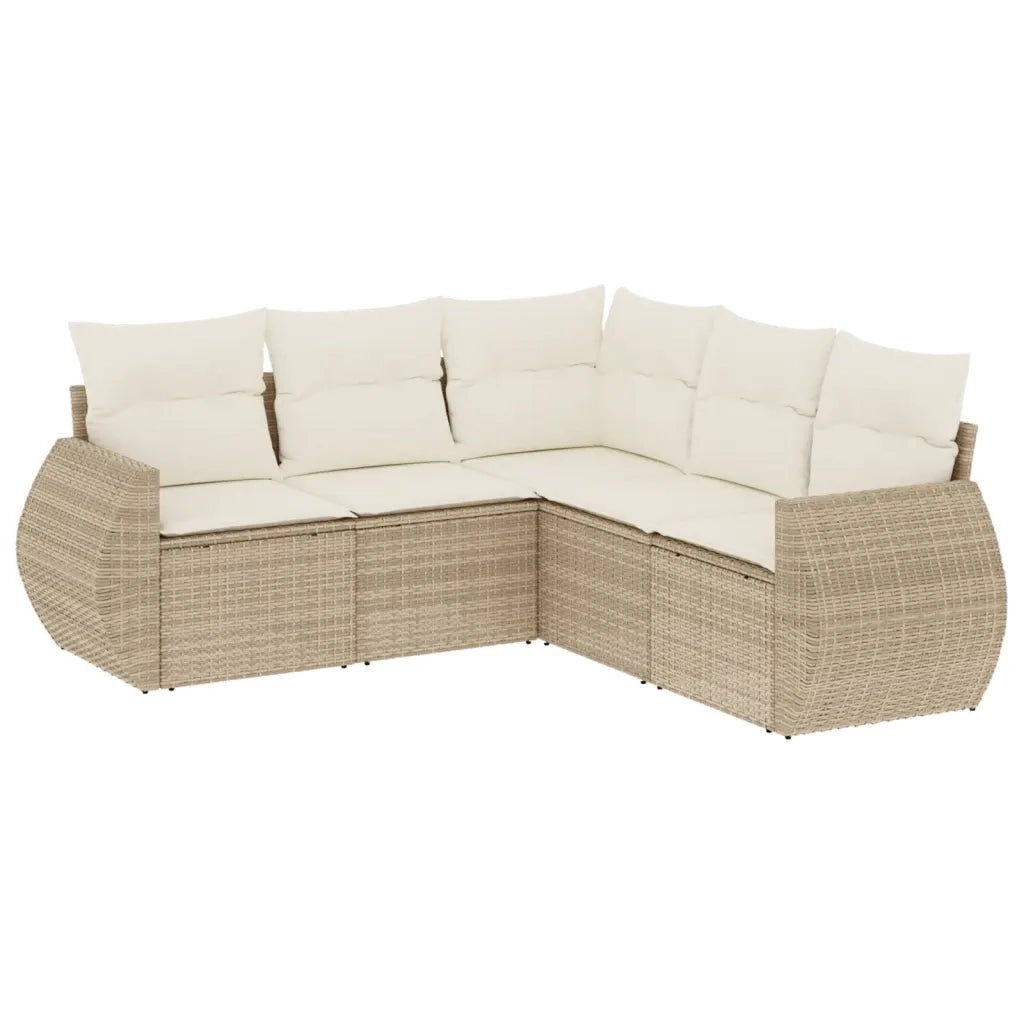 Set Divano da Giardino 5 pz con Cuscini Beige in Polyrattan 3253685