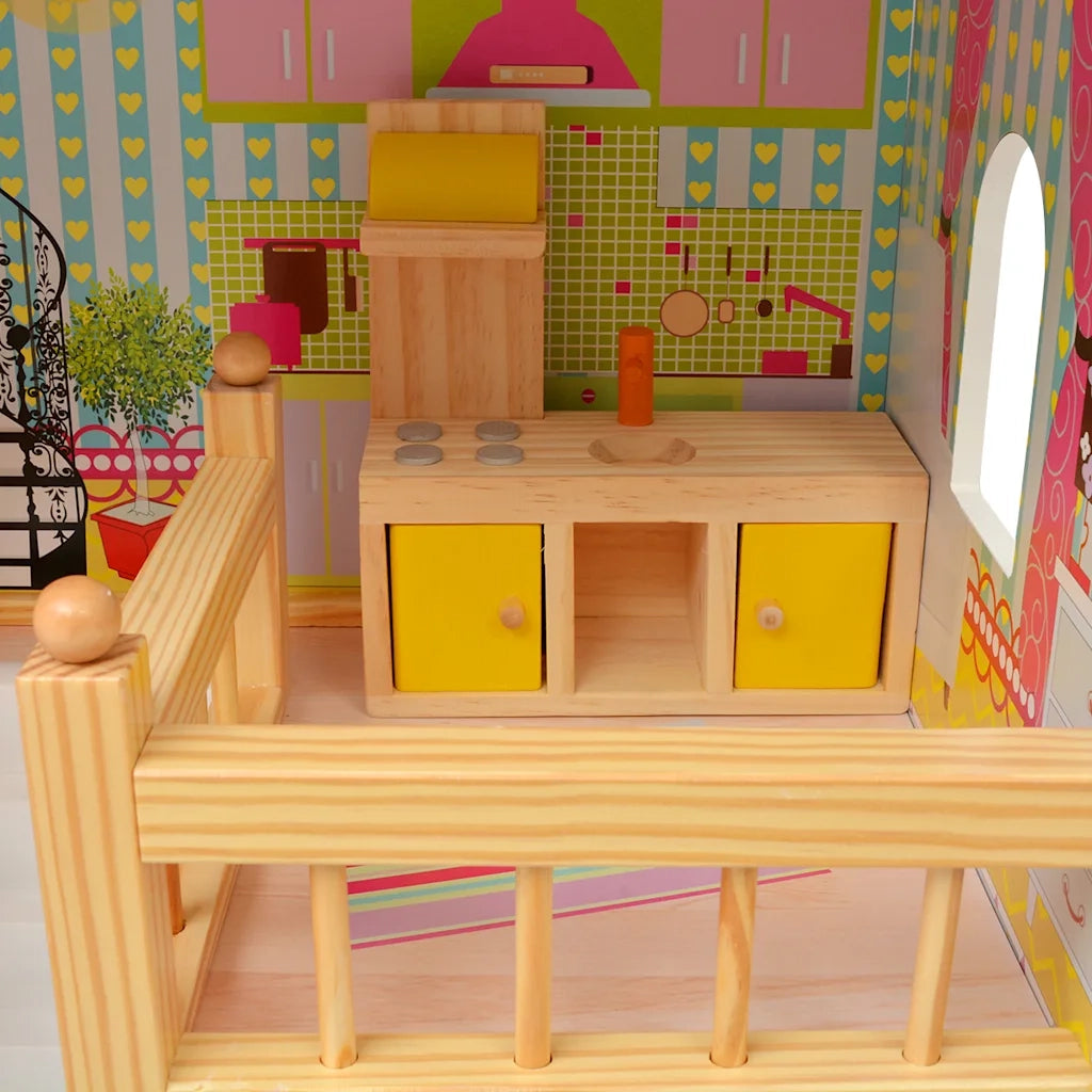 Casa delle Bambole a 3 Piani in Legno 60x30x90 cm 80175