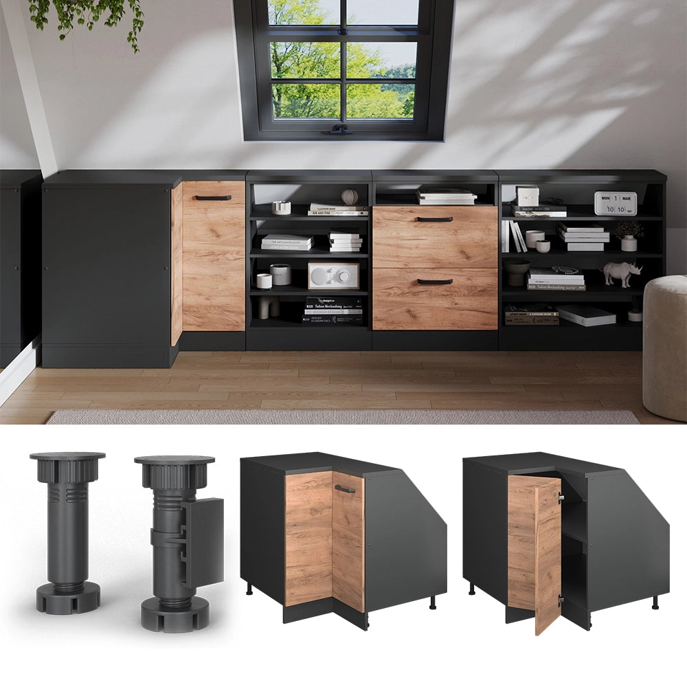Mobile sottotetto Mobile angolare Rion Rovere dorato/Antracite 75.6 x 83.8 cm con 1 porta, carcassa dell’armadio profondità 60 cm Vicco