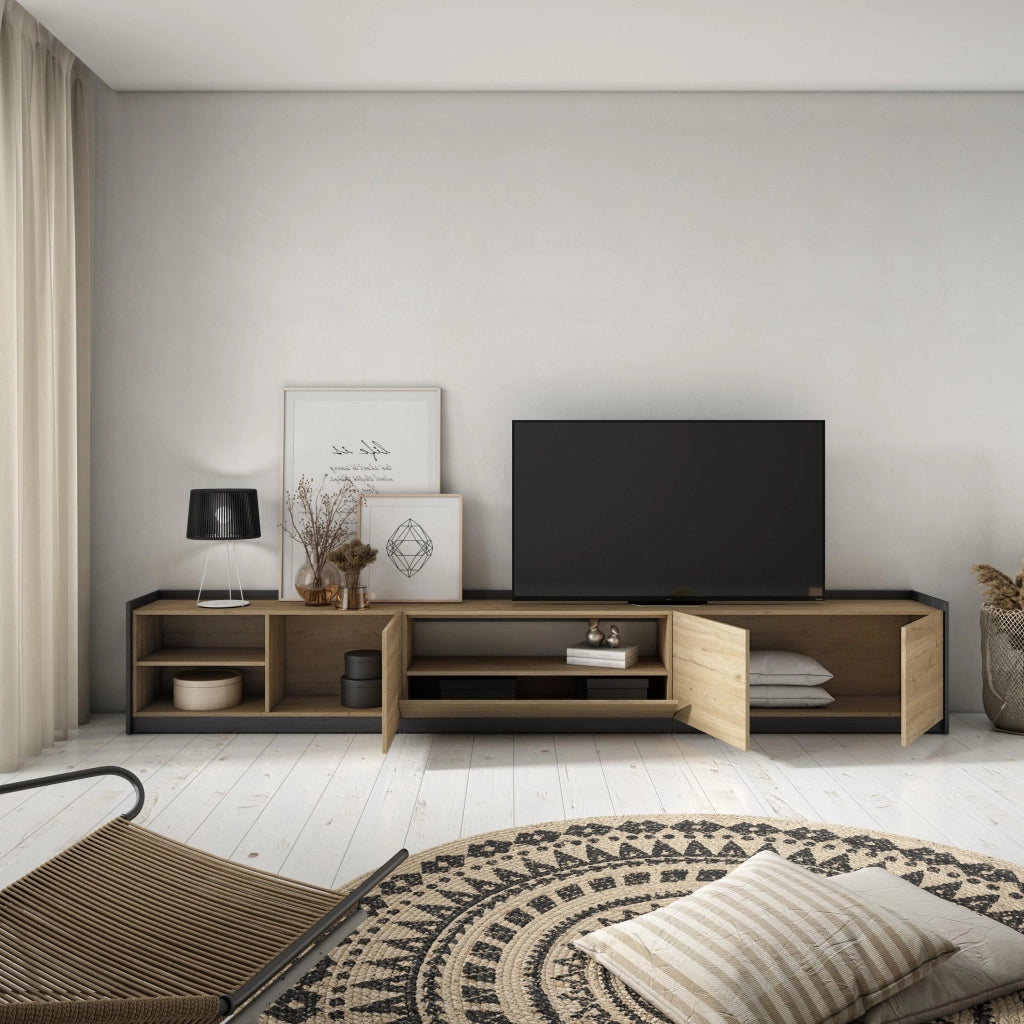 Mobile TV Soggiorno, 310x50x37 cm, Per TV fino a 80", Mobile Soggiorno, Rovere e nero