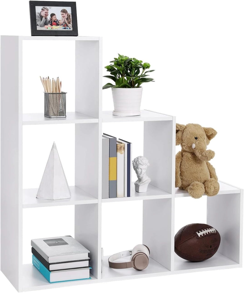 VASAGLE Libreria, Scaffale per scale, divisorio divisorio, armadio a 6 scomparti, per ufficio, soggiorno, camera da letto, bianco LBC63WT