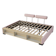 Letto per Bambini 140x200 cm - Vani aperti; LED e Testiere imbottite in Velluto Rosa