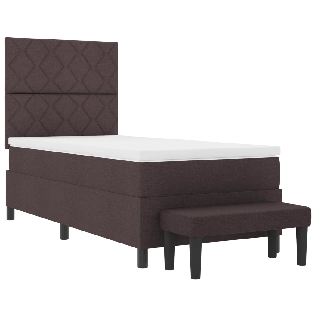 Letto con Box Spring e Panchina Marrone Scuro 100x200 cm in Tessuto