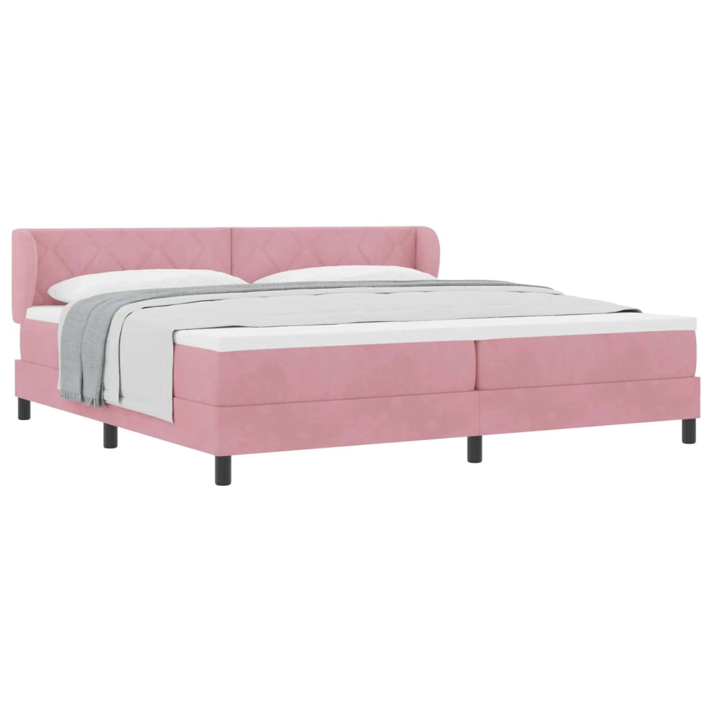 Letto a molle con materasso Rosa 200 x 200 cm Velluto 3340465
