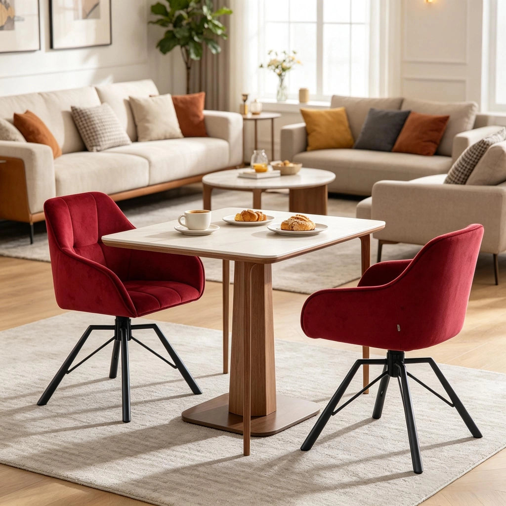 SEDIA girevole 360° con braccioli velluto rosso vino Set da 2 pezzi