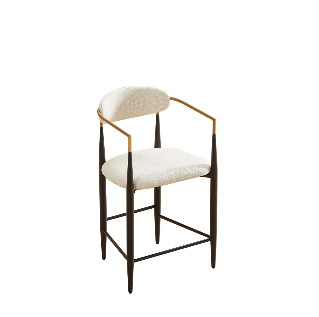 Set 2 sedie con braccioli in tessuto beige nero e oro
