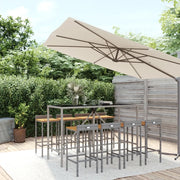 Set Bar Giardino 9pz Grigio Polyrattan e Legno Massello Acacia 3187681