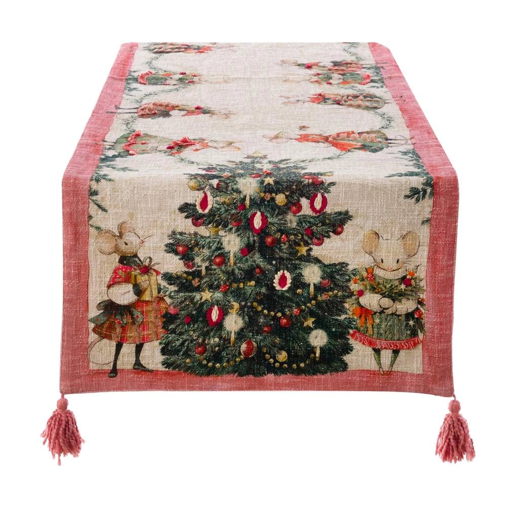 Runner Natalizio Ricamato con Nappe Shabby Chic Blanc Mariclo