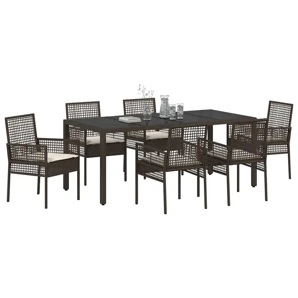 vidaXL Set da Pranzo per Giardino 7 pcs Marrone Poly Rattan