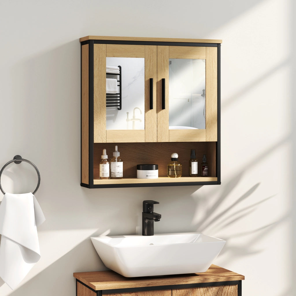 Armadio bagno specchio ripiano regolabile ¨C zephmum ¨C rovere