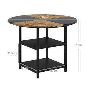 Tavolo da Pranzo 4-6 Persone Ø100x76 cm con Ripiani in Acciaio e MDF Nero e Marrone