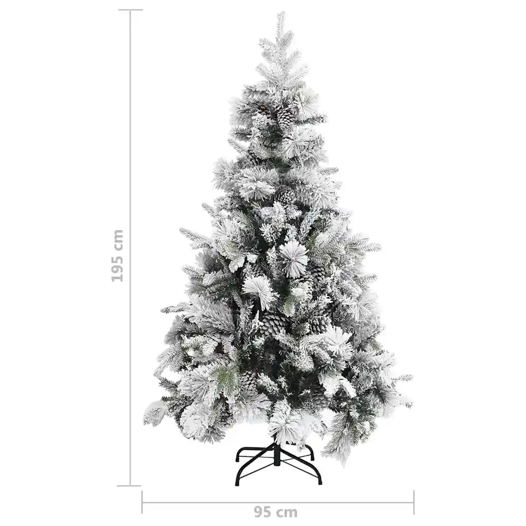 Albero di Natale con Neve Floccata e Pigne 195 cm PVC e PE 340531