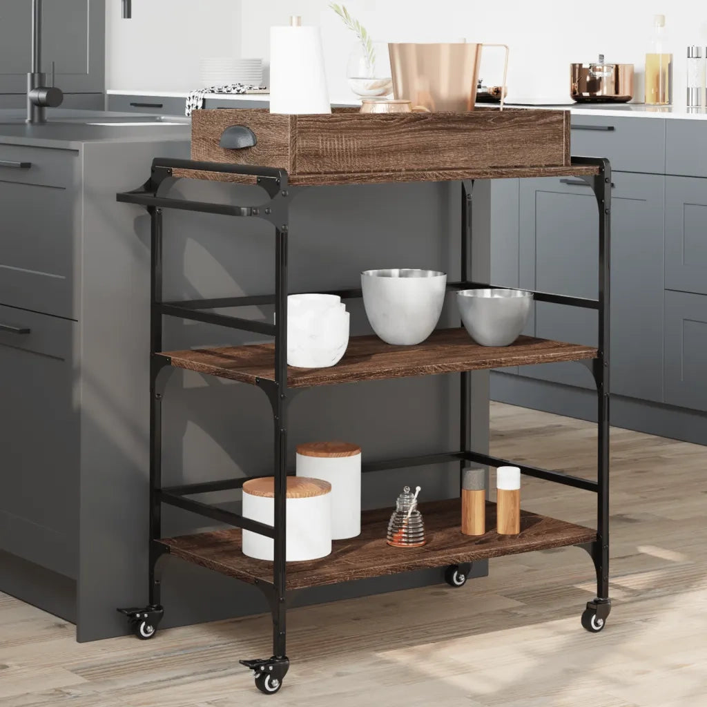 Carrello Cucina Rovere Marrone 81,5x41x92,5cm Legno Multistrato CFW2100089