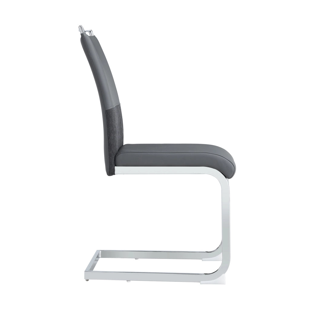 Set di 2 sedie da pranzo moderne - Zephmum- Schienale in PU e lino imbottito alto design a strisce grigio