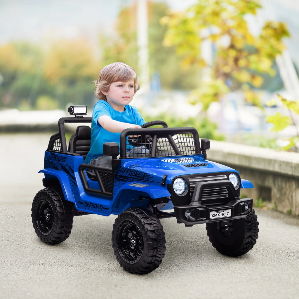 Macchina per Bambini Elettrica Fuoristrada 12V con Doppio Motore. Et¨¤ 3-6 Anni. Telecomando e Luci. Blu