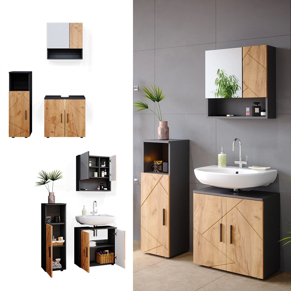 Vicco Set mobili bagno Quercia dorata/antracite 3 parti