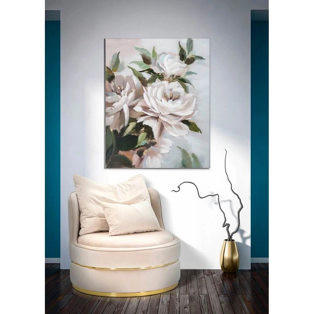Dipinto su tela fiore bianco e oro cm 80X3,7X100 - FLOWER&LEAF