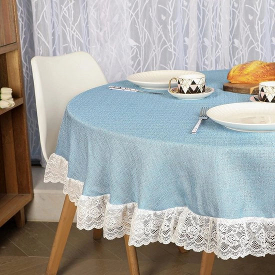 Tela da tavolo, finitura lucida, tela da tavolo in poliestere con bordi rilievi, 150 cm, bella decorazione da tavolo, tovaglie da tavola a forma rotonda blu per giardino, balcone, casa, matrimonio, festival