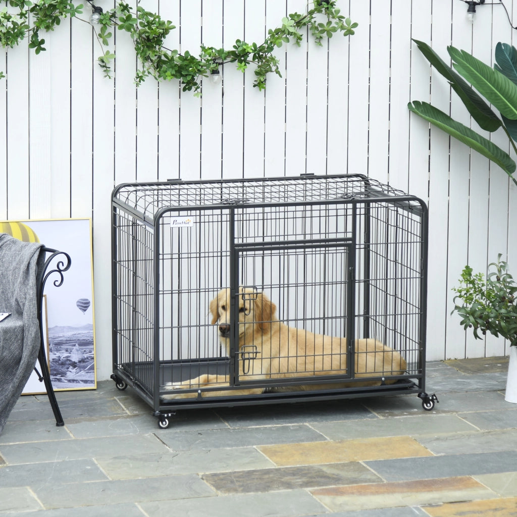 Gabbia per Cani Pieghevole ¨C zephmum ¨C Grigio, 109.5x71x78cm, Doppia Porta, Ruote