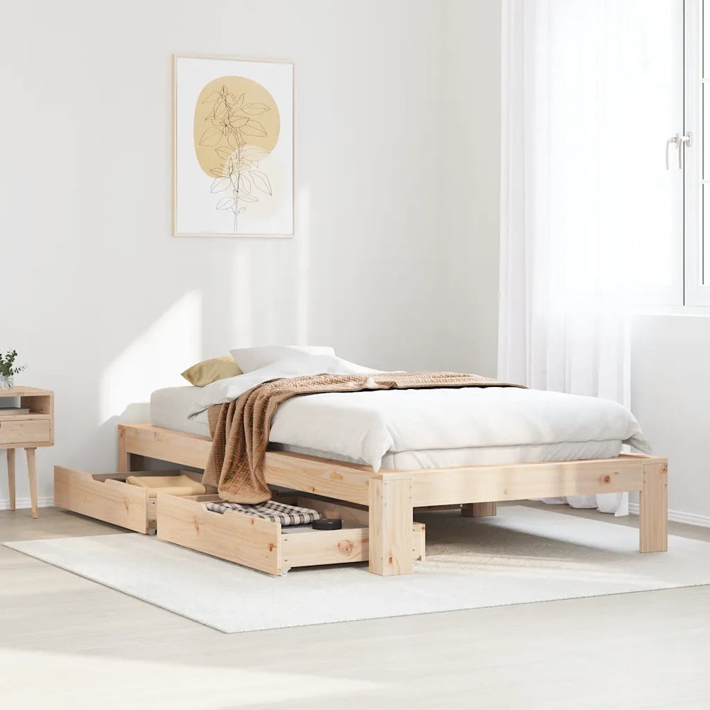 Letto singolo | Letto per adulti | Giroletto senza Materasso 75x190 cm in Legno Massello di Pino