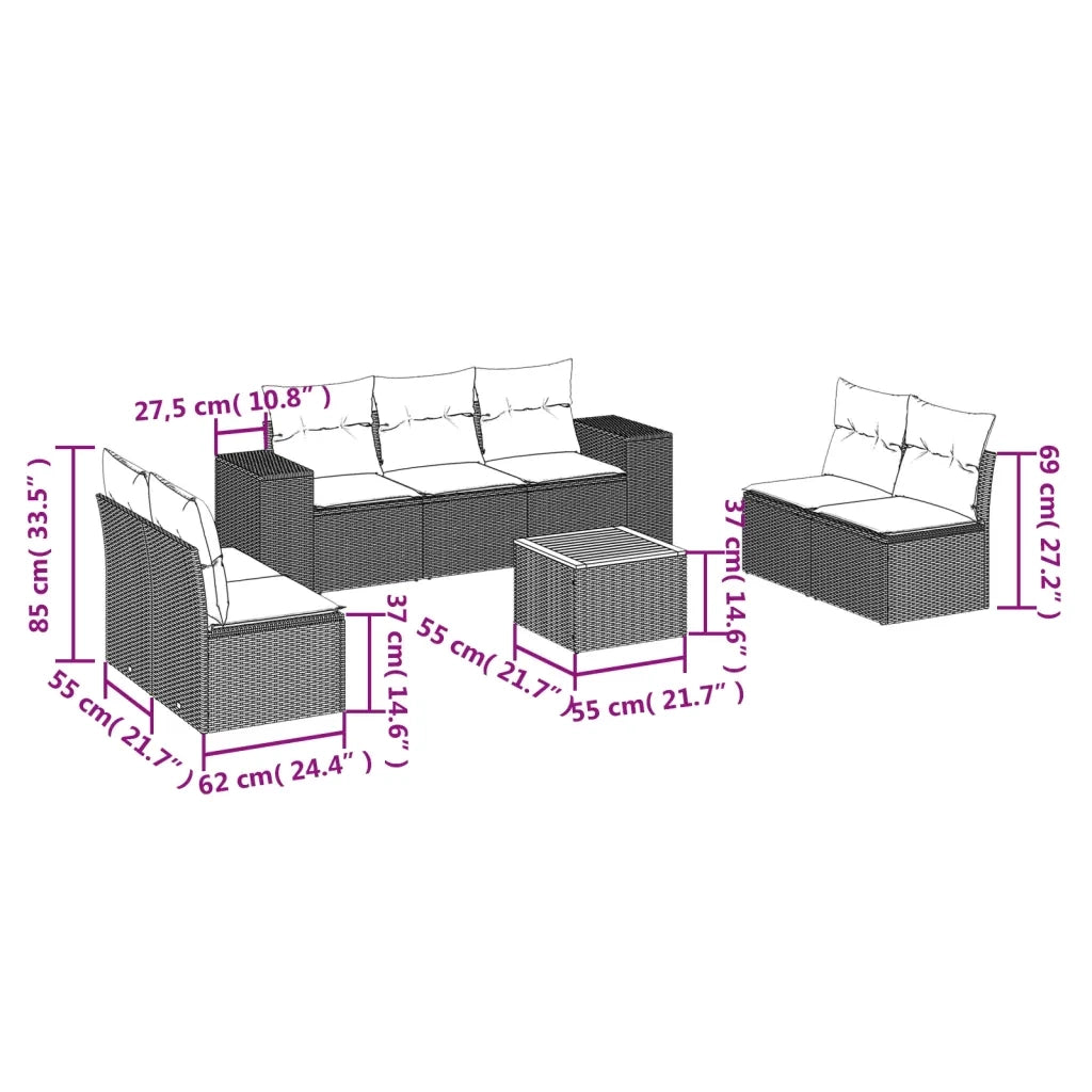 Set Divano da Giardino 8 pz con Cuscini Grigio in Polyrattancod mxl 111422