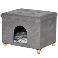 Casetta per Gatti Pouf Poggiapiedi Imbottito 60x45x44,5 cm con Cuscino Rimovibile e Lavabile Grigio