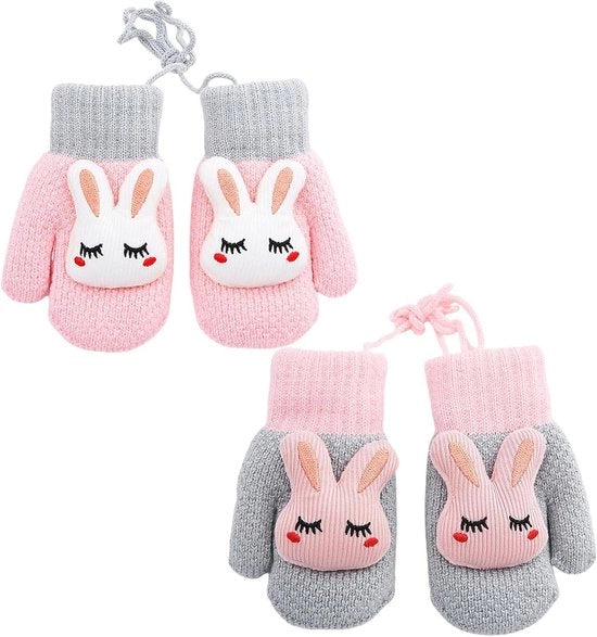 Manopole per bambini - Set da 2 paia di manopole con imbottitura in piuma - Guanti con maglia intrecciata con cordino - Manopole per bambine