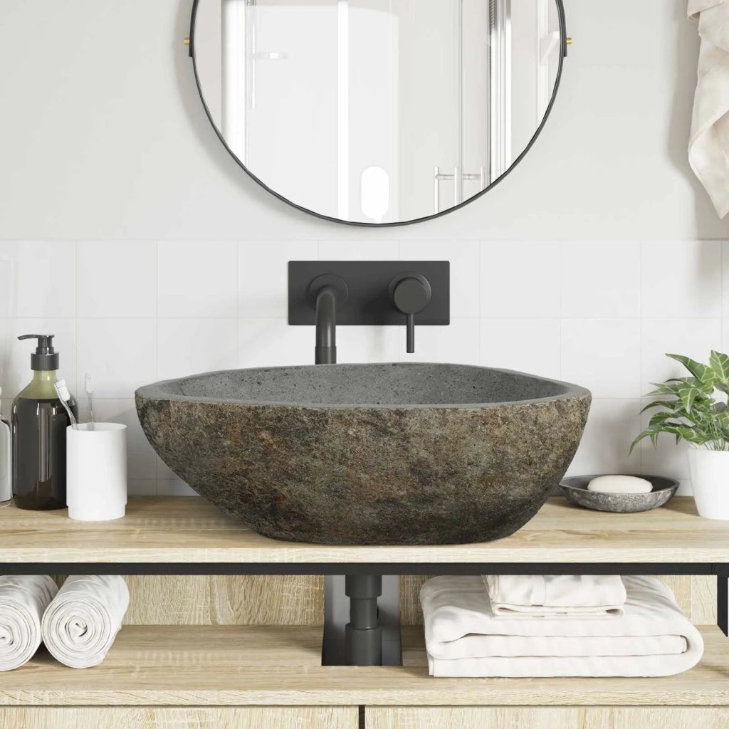 Basin in pietra fluviale Grigio chiaro 52 x 40 x 15 cm CFW7861387