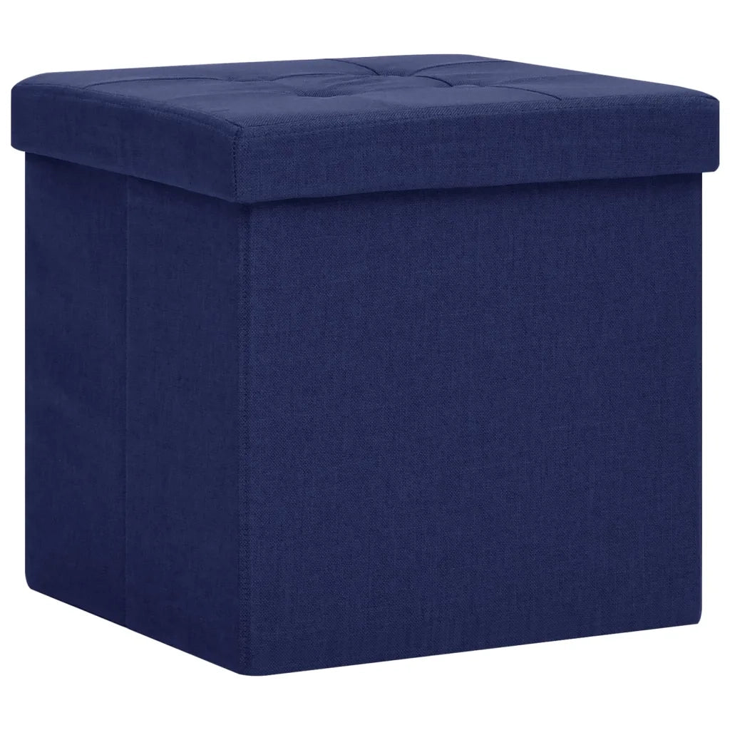 Sgabello con Contenitore Pieghevole Blu in Simil Lino 338767