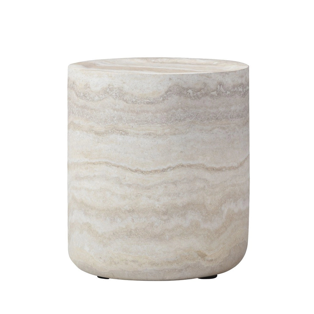 Tavolino Rotondo da Salotto ¨C MINIMAL ¨C Effetto Travertino, ?40x45 cm, Vetro, Moderno