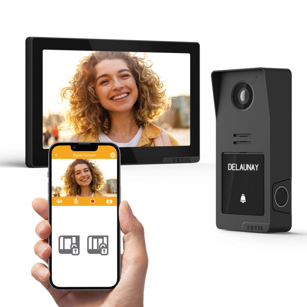 Videocitofono Smart Extel Digital Connect Wi-Fi, 7 Pollici Touch Monitor, 2 fili, Visione Notturna, Apertura da remoto + Cover Esterna Color Titanio