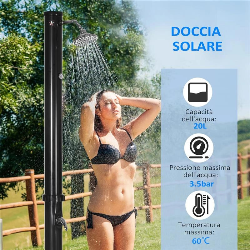 DOCCIA SOLARE DA 20L CON RUBINETTO INFERIORE E TEMPERATURA REGOLABILE IN LEGA DI ZINCO 15.5X15.5X222 CM NERO
