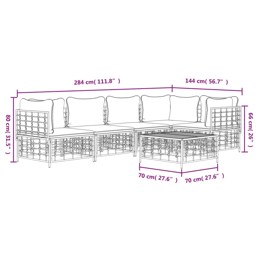 Set Divani da Giardino 6 pz con Cuscini Antracite in Polyrattan 3186752