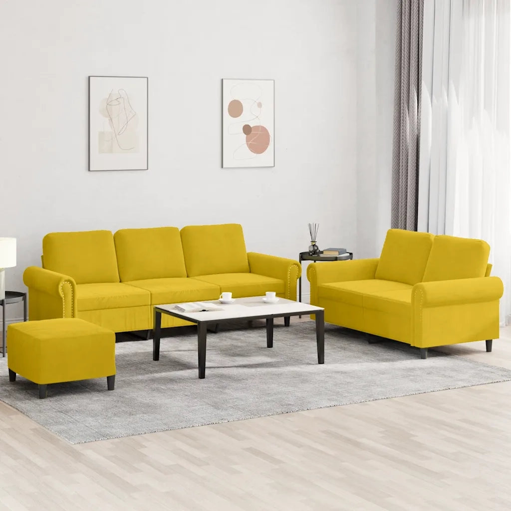 Set di Divani 3 pz con Cuscini giallo in Velluto 3202266