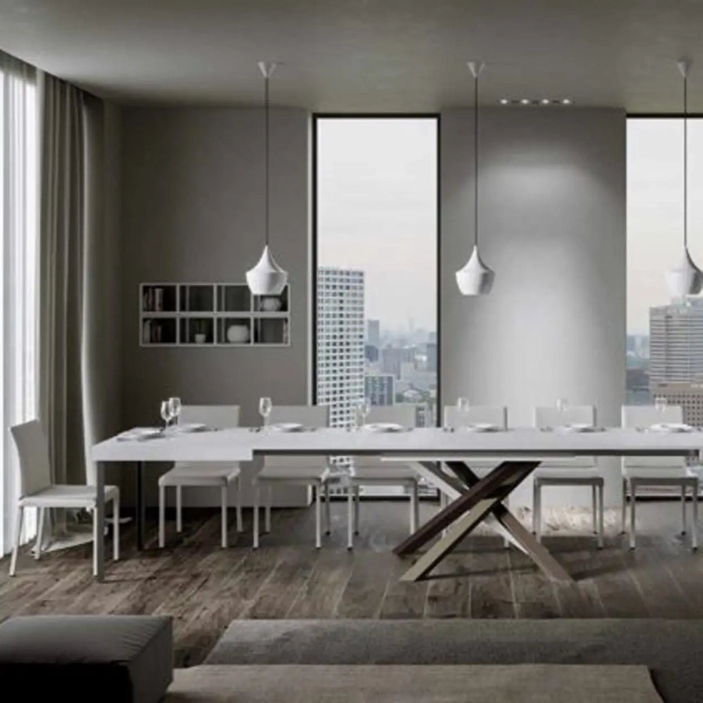 Tavolo allungabile 200/460x90 cm Volantis colore bianco frassino gambe multicolore 4/C