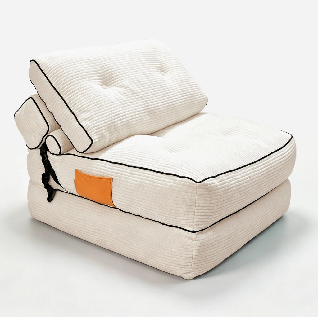 Poltrona sacco rotonda con imbottitura in memory foam; velluto a coste grigio chiaro