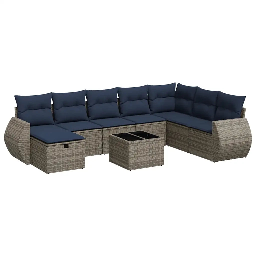 Set Divano da Giardino 9 pz con Cuscini Grigio in Polyrattan 3325647
