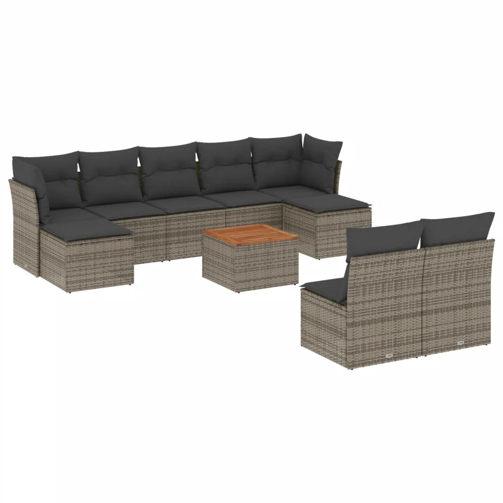 Set Divano da Giardino 10 pz con Cuscini Grigio in Polyrattan 3256193