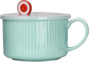 Rami di Ceramica con Coperchio Portatile - Zuppiera Instant di Noodles Giapponese - 1000 Ml (Blu)