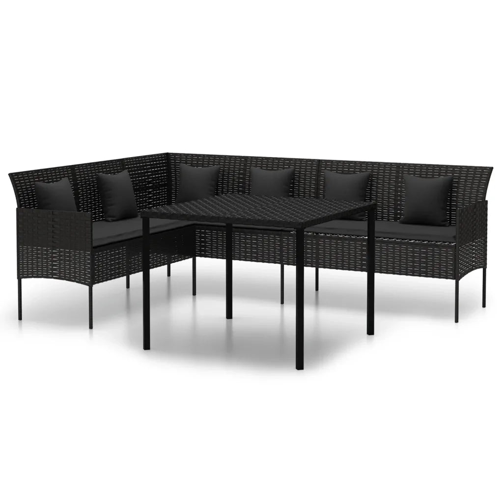 Set da Pranzo da Giardino 2 pz | Set Salotto da Giardino con Cuscini Nero in Polyrattan
