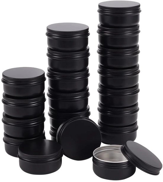 20 confezioni di contenitori in alluminio da 50 ml, contenitori in alluminio rotondi con coperchi a vite per uso DIY e stoccaggio viaggio - nero